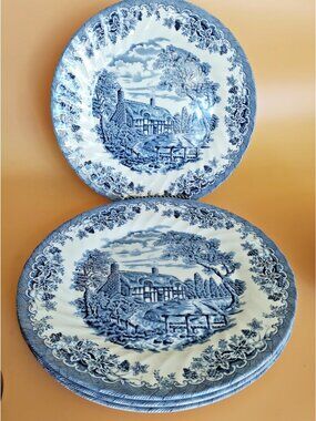 Churchill England Tableware "Brooke Blue" Dinner Plates Plates 10" set of 4